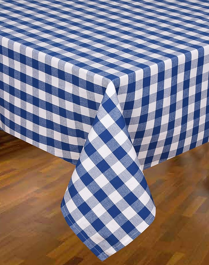 Urban Villa Tablecloth Buffalo Check Table Cloth Tabletop Cover Kitchen Dining Tablecloth 100% Cotton Great Parties Wedding Holiday Dinner Blue/White Rectangle 60X84 Inches 6-8 Seats Table Cloth