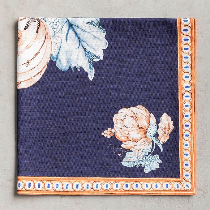 Maison d' Hermine Cloth Napkins Set of 4 100% Cotton for Thanksgiving Christmas Decorations Everyday Reusable Square Fall Napkins Cloth Washable Dinner Party (Pumpkin Blues, 20"x20")
