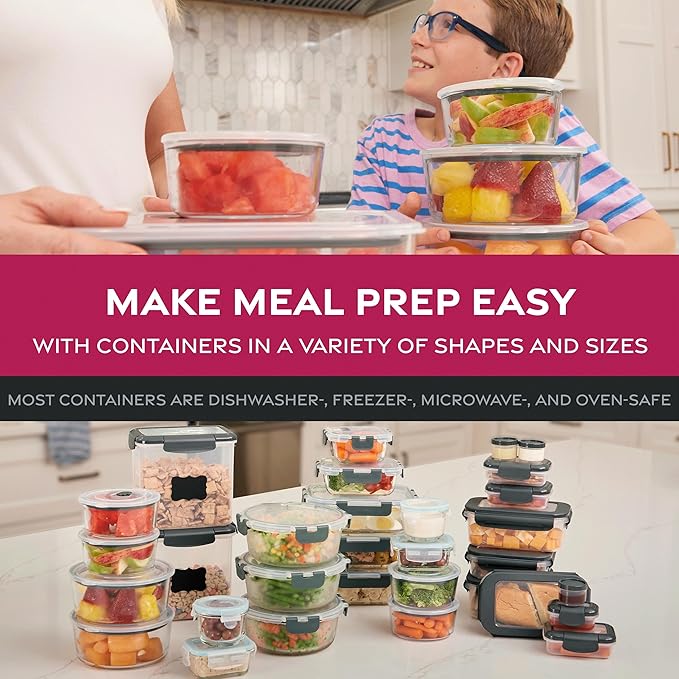 FineDine 24 Piece Premium Borosilicate Glass Meal Prep Containers Glass - Airtight Food Storage Containers with Lids, Hinged Locking Lid, BPA Free, For Meal Prep/Freezer/Oven