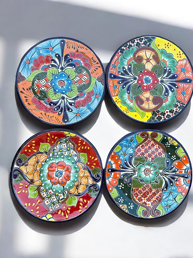 Set of 6 Talavera Plates - 10” Handcrafted Mexican Pottery Plates, Colorful Decorative Wall Art, Lead-Free, Heat & Dishwasher Safe