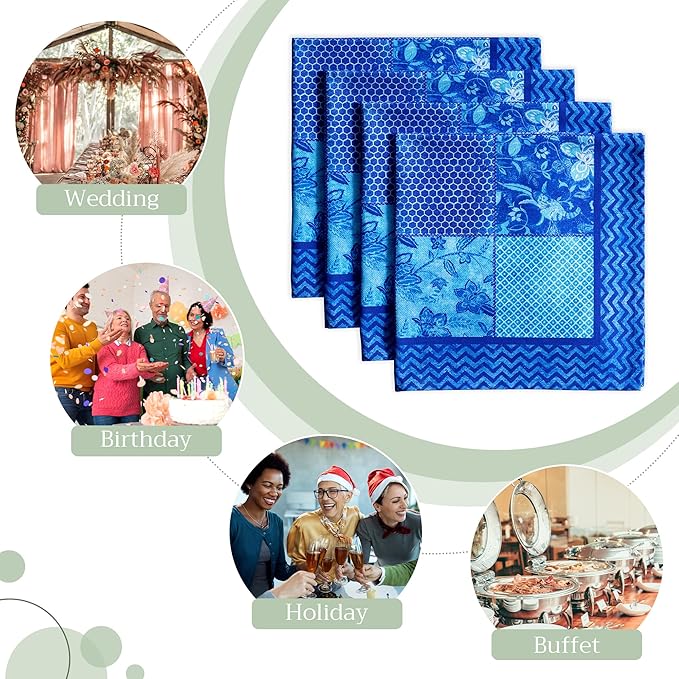 Maison d' Hermine Cloth Napkins Set of 4 100% Cotton Everyday Reusable Square Napkins Cloth Washable Dinner Party Wedding Restaurant Valentines Day Decorations Spring/Summer (Indigo Love, 20" x 20")
