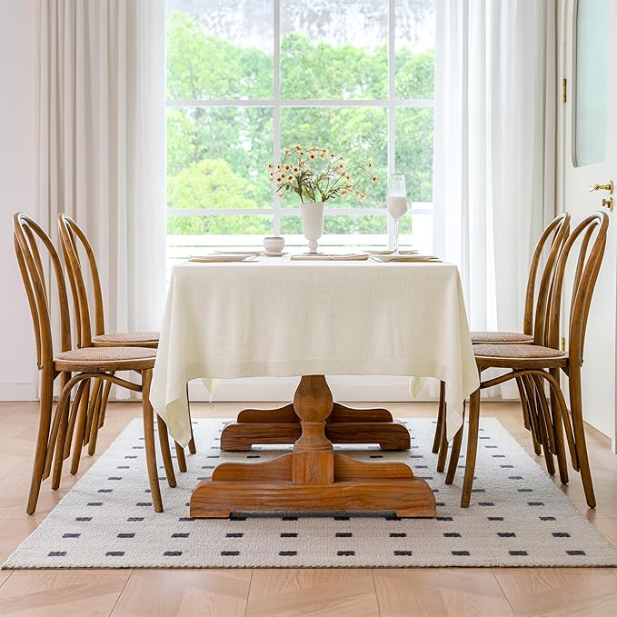 Linen World Linen Tablecloth 90x60 Inch, Rectangular Tablecloth Luxury Texture & Linen Look – Soft, Cool & Breathable Linen Blend Tablecloth for Dining, Kitchen, Outdoor, Easter-Creamy White