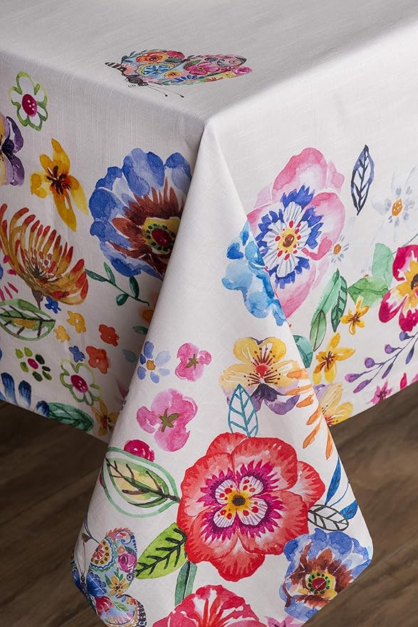 Maison d' Hermine Table Cloth Rectangle Table 100% Cotton 60 x 120 Inches Tablecloth Reusable Decorative for Dining Room Farmhouse Valentines Day Decorations Spring Summer- Happy Florals - High Summer