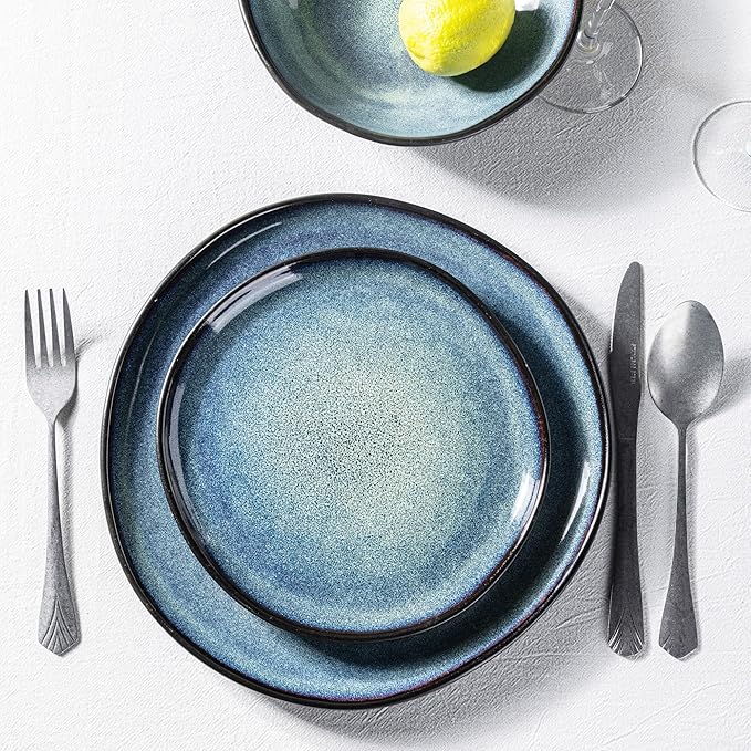 AmorArc Ceramic Dinnerware Sets,Handmade Reactive Glaze Stoneware Plates and Bowls Set,Highly Chip and Crack Resistant | Dishwasher & Microwave Safe Dishes Set,Service for 8 (24pc)