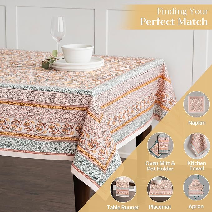 Maison d' Hermine Table Cloth Rectangle Table 100% Cotton 70 x 120 Inches Fall Tablecloth Reusable Everyday Use for Thanksgiving Christmas Decorations Dining Farmhouse Party (Nila)