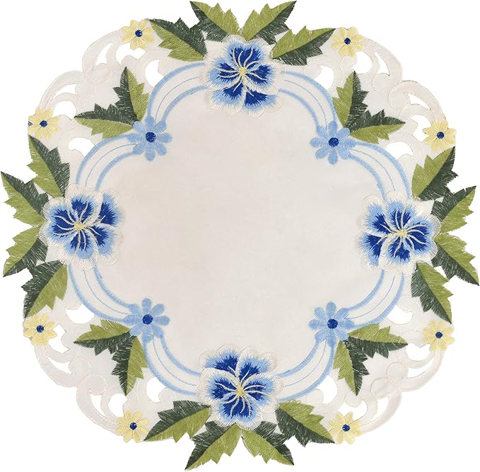 Decozen Set of 4 Doilies for Table, Lace Doilies - Rustic, Crochet, Farmhouse, Kitchen, Round Table Placemats - Valentines Day Decorations - 15 inch Blue and Green White, The Eternal Grace Collection