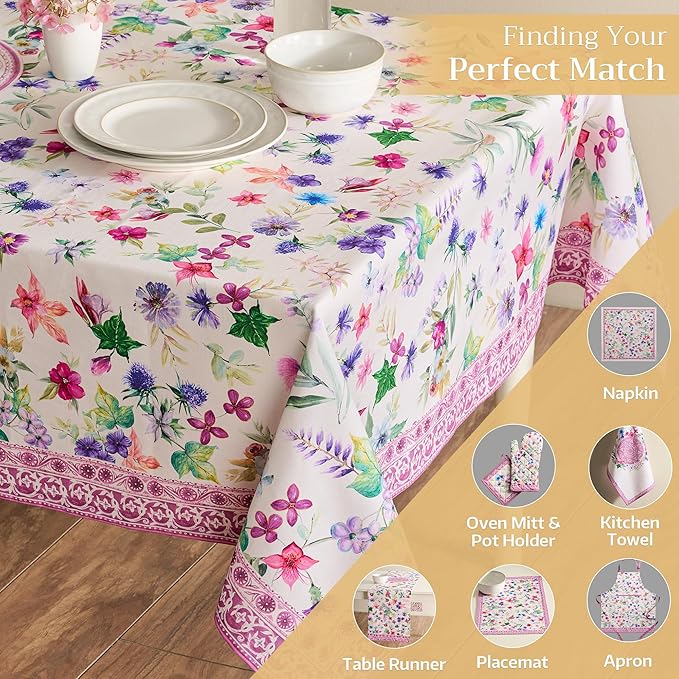 Maison d' Hermine Table Cloth Rectangle Table 100% Cotton 60 x 120 Inches Tablecloth Reusable Decorative for Dining Room Farmhouse Home Valentines Day Decorations Spring Summer - Chardon