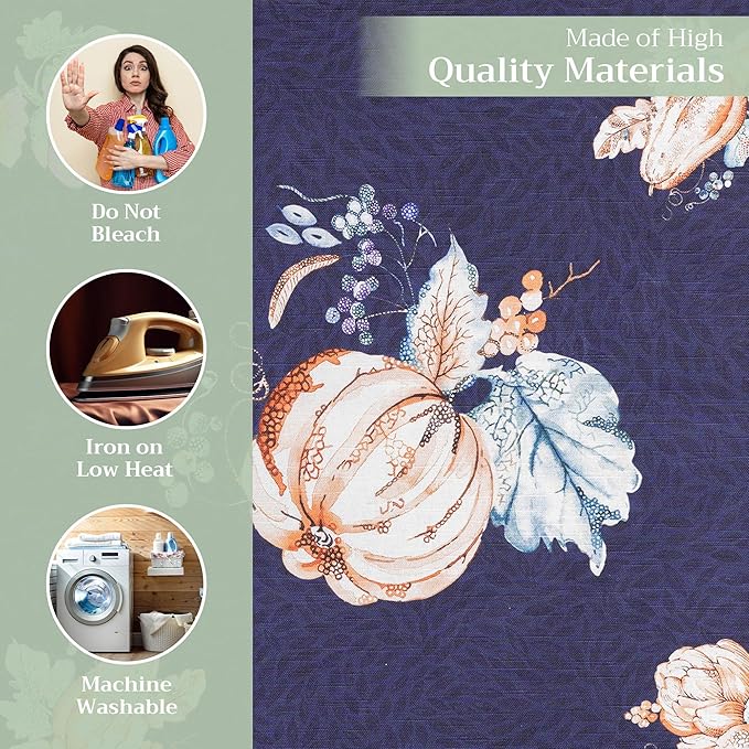 Maison d' Hermine Cloth Napkins Set of 4 100% Cotton for Thanksgiving Christmas Decorations Everyday Reusable Square Fall Napkins Cloth Washable Dinner Party (Pumpkin Blues, 20"x20")
