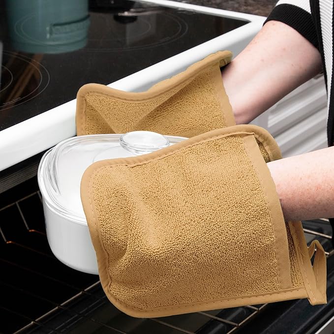 RITZ Terry Pocket Mitt & Hot Pad: Unparalleled Heat Resistant, Durable 100% Cotton – Ergonomically Designed for Optimal Grip – Easy-Care Machine Washable – 4-Pack, Straw
