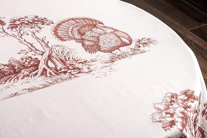 Maison d' Hermine Table Cloth Round Table 100% Cotton 63 Inches Fall Tablecloth Reusable Everyday Use for Thanksgiving Christmas Decorations Dining Farmhouse Party (Holy Jouy - Brown)