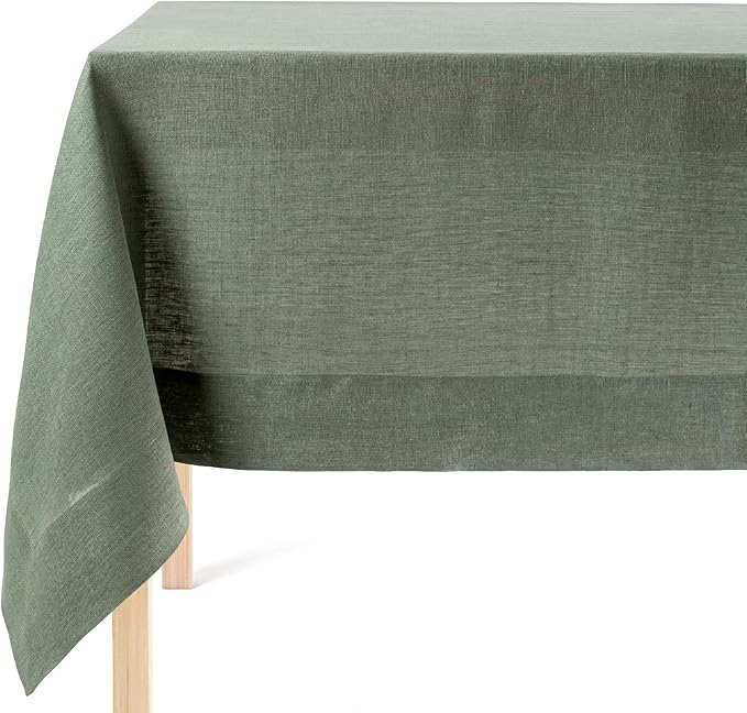 Over&Back 100%-Linen Woven Tablecloth - Colorful Dining Room Table Cover - Mitered Corner Hems - Machine Washable - Kitchen and Home Decor - Green - 70x90
