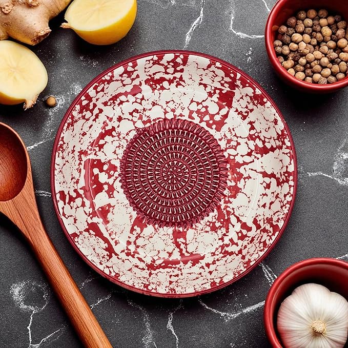 Ceramic Grater Bowl, Garlice Grater Plate, Handmade Ginger Grater, Mincer Bowl for Cheese &Vegetables, Ceramic Decorative Mincer, Hand Dish for Garlic (Red Sponge)