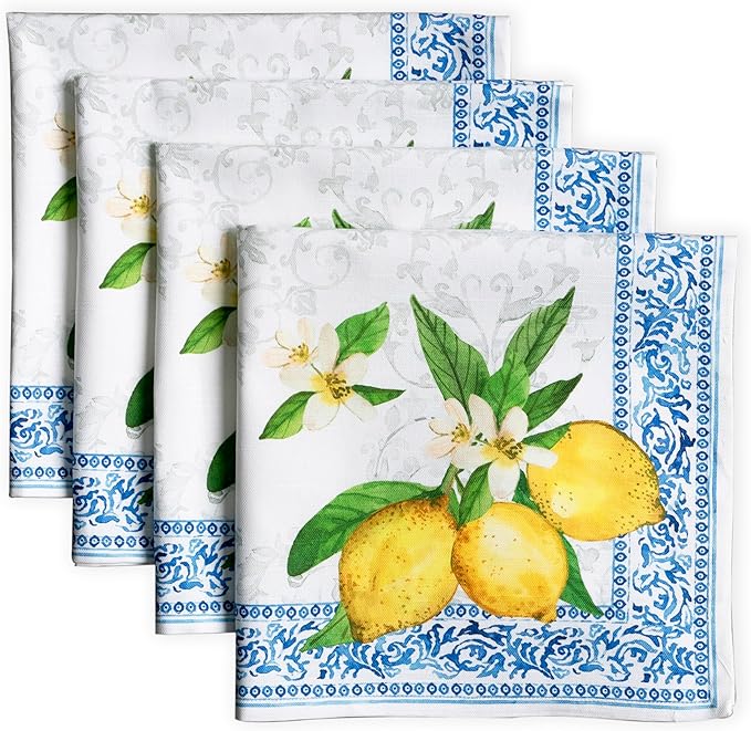 Maison d' Hermine Cloth Napkins Set of 4 100% Cotton Everyday Reusable Square Napkins Cloth Washable Dinner Party Wedding Restaurant Valentines Day Decorations Spring/Summer (Cedrat, 20" x 20")