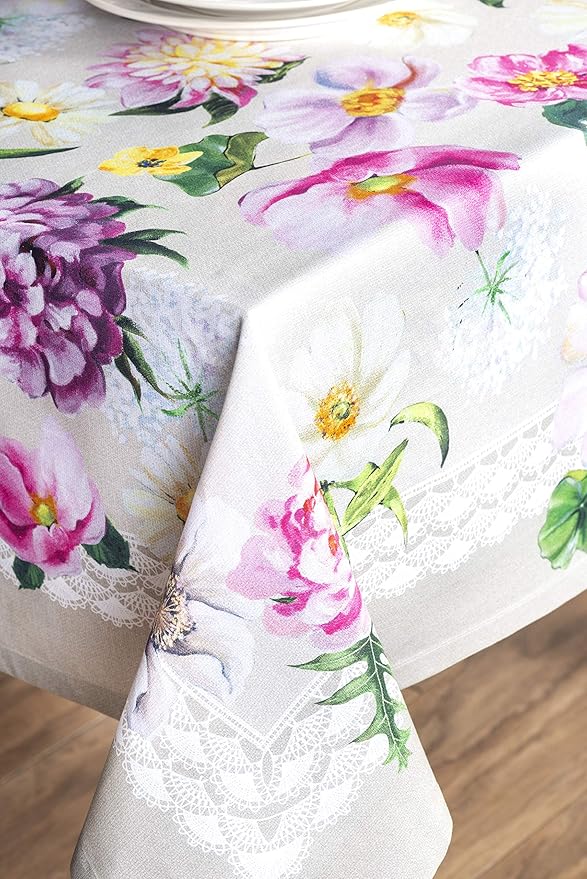 Maison d' Hermine Table Cloth Rectangle Table 100% Cotton 60 x 120 Inches Tablecloth Reusable Decorative for Dining Room Farmhouse Home Valentines Day Decorations Spring Summer - Pivoine