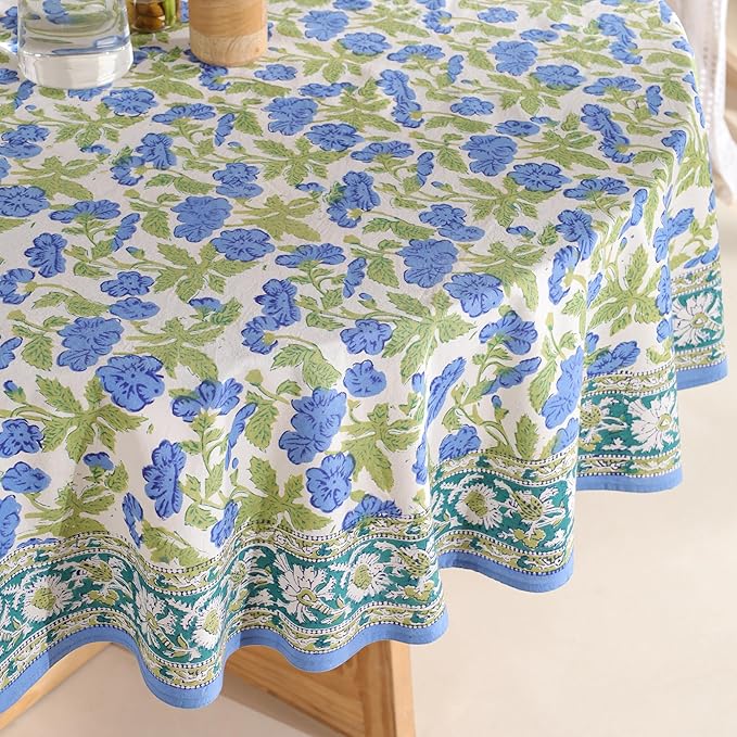 Hand Block Printed Table Cover - Exquisite Design, Premium Cotton Fabric, Perfect for Dining and Decor, Dining Table Linen (Dusky Leaf Whisper, 6 Seater 72 Inches Round)