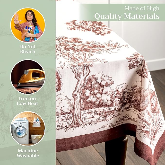 Maison d' Hermine Table Cloth Square Table 100% Cotton 54 x 54 Inches Fall Tablecloth Reusable Everyday Use for Thanksgiving Christmas Decorations Dining Farmhouse Party (Holy Jouy - Brown)