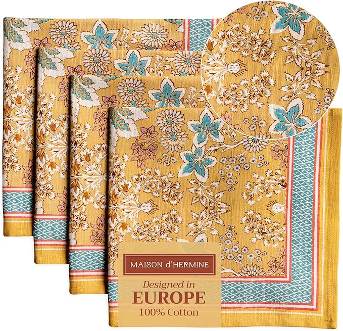 Maison d' Hermine Cloth Napkins Set of 4 100% Cotton Everyday Reusable Square Napkins Cloth Washable Dinner Party Wedding Restaurant Valentines Day Decorations Spring/Summer (Marquise, 20" x 20")