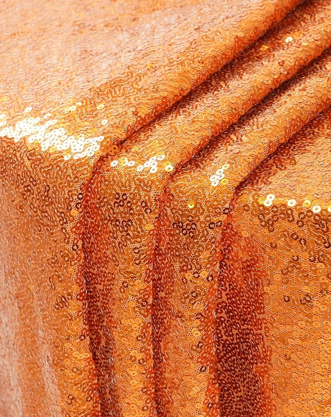 Eternal Beauty Orange Tablecloth, 60x102 Inch Sequin Rectangle Table Cover for Cake Dessert Exhibition Party Birthday Events