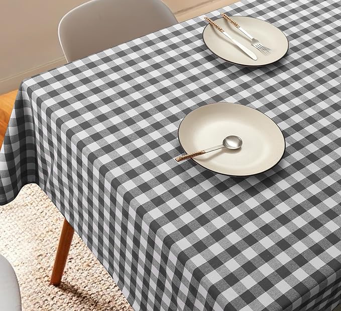 Gingham Buffalo Check 60"x84" Tablecloth 100% Cotton Washable Rustic Rectangle Table Cover Decorative for Gifts, Dining, BBQ, Buffet Parties & Camping - Grey