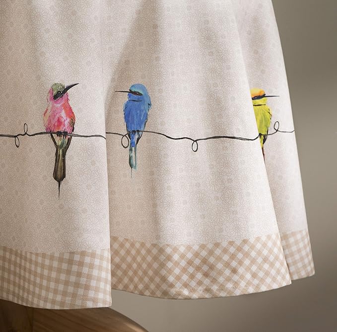 Maison d' Hermine Table Cloth Round Table 100% Cotton 69 Round Inches Tablecloth Reusable Decorative for Dining Room Farmhouse Home Valentines Day Decorations Spring Summer - Birdies on Wire