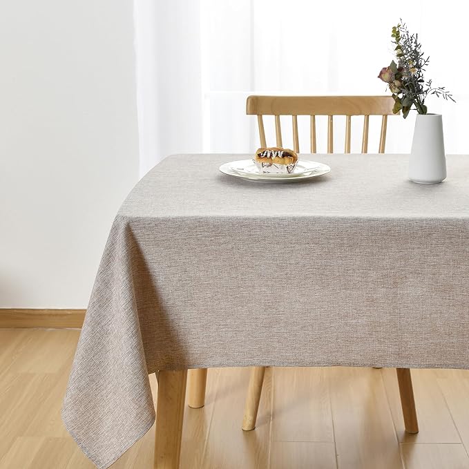 JIUZHEN Rectangle Table Cloth Faux Linen Farmhouse Tablecloth Wrinkle and Stain Resistant Decorative Fabric Table Cover for Kitchen, Dining Room, Parties and Camping, Stone, 54 x 80 Inch