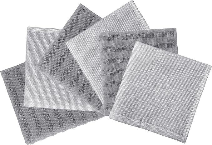 Bumble Premium Dish Cloths 13"x13" (6 Pack) | 100% Natural Ring Spun Cotton | 400 GSM | Highly Absorbent & Soft |Yarn Dyed & Solid Dyed Terry Dish Cloth Set - Grey