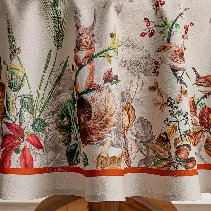Maison d' Hermine Table Cloth Round Table 100% Cotton 63 Inches Fall Tablecloth Reusable Everyday Use for Thanksgiving Christmas Decorations Dining Farmhouse Party (Recolte)