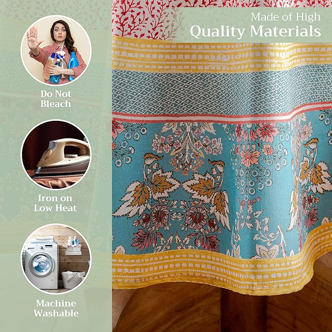 Maison d' Hermine Table Cloth Round Table 100% Cotton 63 Round Inches Tablecloth Reusable Decorative for Dining Room Farmhouse Home Valentines Day Decorations Spring Summer - Marquise