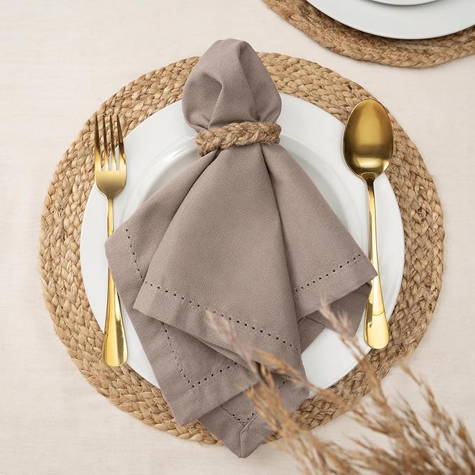 Blue Needles Set of 6 Hemstitch Linen Napkins 100% Cotton Chocolate Brown Cloth Dinner Napkins 18x18 inches, Soft, Reusable, Absorbent, Washable, Ideal for Wedding Events, Parties & Everyday Use