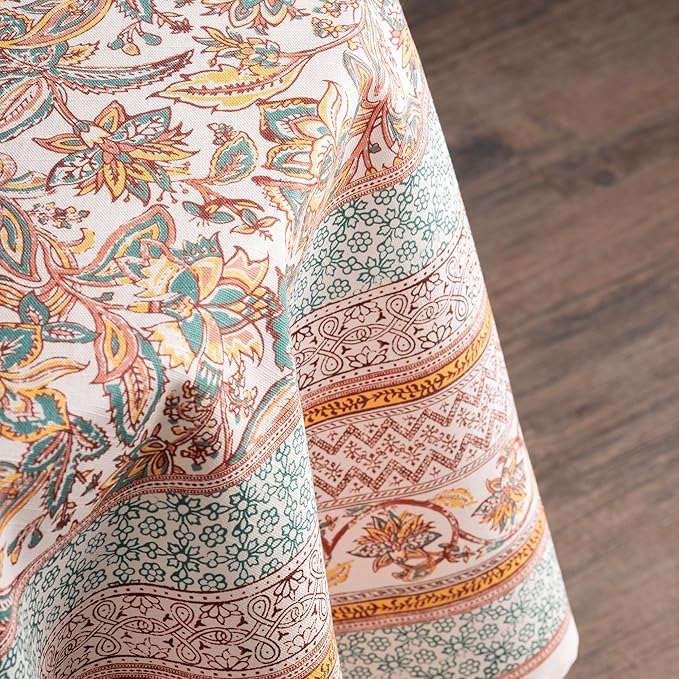 Maison d' Hermine Table Cloth Round Table 100% Cotton 69 Inches Fall Tablecloth Reusable Everyday Use for Thanksgiving Christmas Decorations Dining Farmhouse Party (Nila)