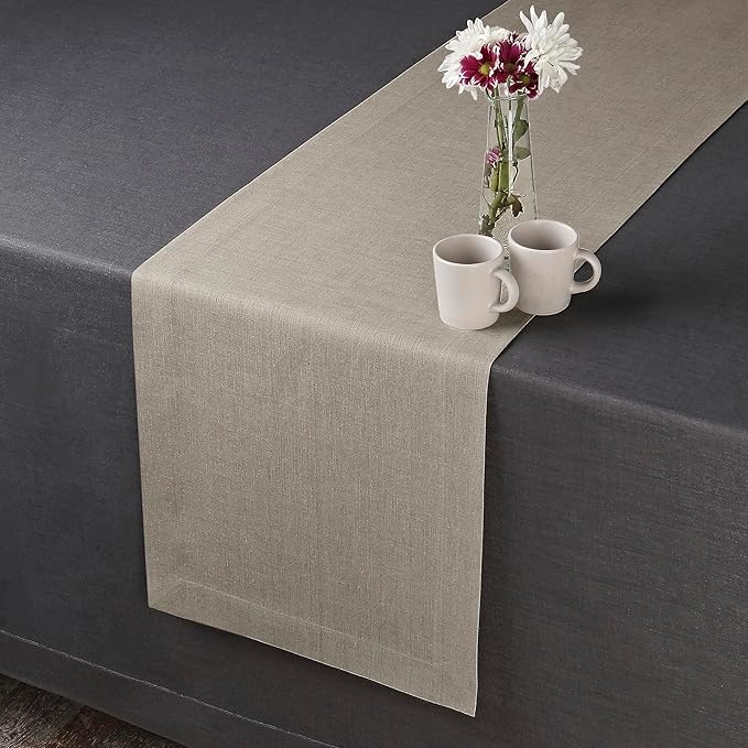 D'Moksha Homes Linen Natural Table Runner 84 Inches Long - 100% Pure Linen 14 x 84 Inch Table Runner for Dining, Valentines, Spring, Easter - Machine Washable