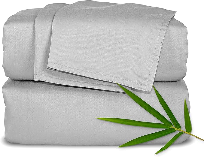 Pure Bamboo California King Sheets, Genuine 100% Organic Viscose Derived from Bamboo Bed Sheet Set, Soft & Cooling, Double Stitching, 2 Year Quality Promise (California King, Silver Pearl)