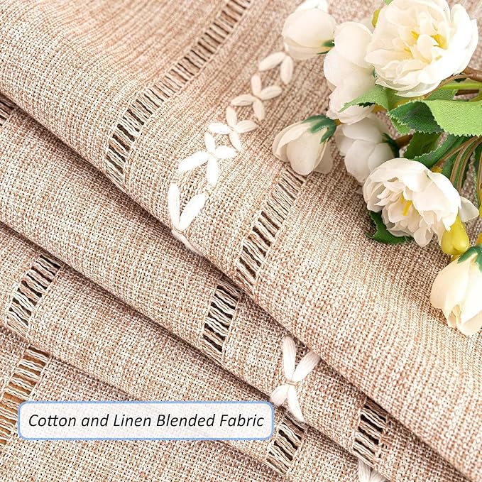 SIELUNO Rectangle Table Cloth Rustic Farmhouse Tablecloth Heavy Duty Cotton Linen Waterproof Wrinkle Free Table Cloths for Kitchen and Dining Room-Hollow Light Coffee-Square, 54"x54", 4 Seats