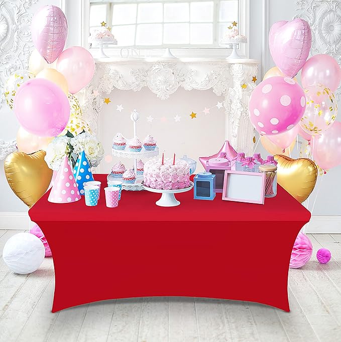 Utopia Kitchen Spandex Tablecloth 2 Pack [8FT, Red] Tight, Fitted, Washable and Wrinkle Resistant Stretch Table Cloth Rectangle Cover for Trade Show, Weddings & Parties [96Lx30Wx30H Inch]