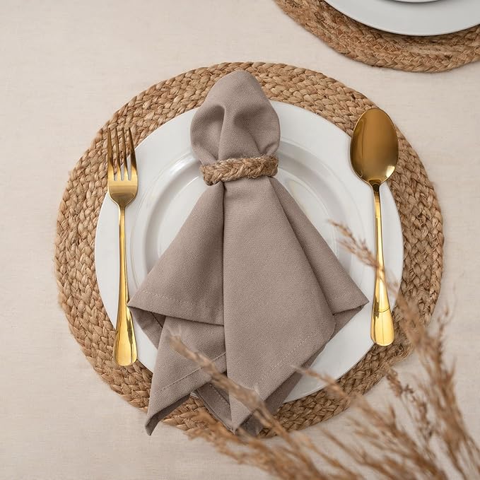 Blue Needles Solid Cloth Napkins Set of 12 Chocolate Brown 100% Cotton Dinner Napkins 18x18 inches - Soft, Reusable, Absorbent, Washable Linen Ideal for Christmas Events, Parties & Everyday Use