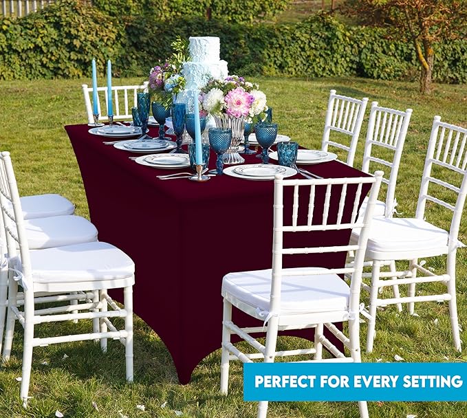 Utopia Kitchen Spandex Tablecloth 1 Pack [6FT, Burgundy] Tight, Fitted, Washable and Wrinkle Resistant Stretch Rectangular Patio Table Cover for Event, Wedding, Banquet & Parties [72Lx30Wx30H Inch]