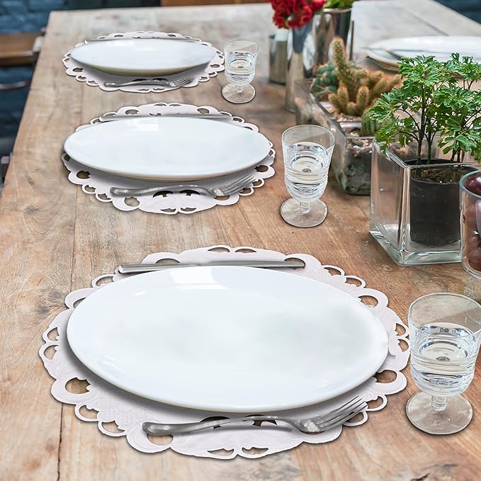 Decozen Set of 4 Doilies for Table, Lace Doilies - Rustic, Crochet, Farmhouse, Kitchen, Round Table Placemats - Valentines Day Decorations - 15 inch White, The Snow Blossom Collection