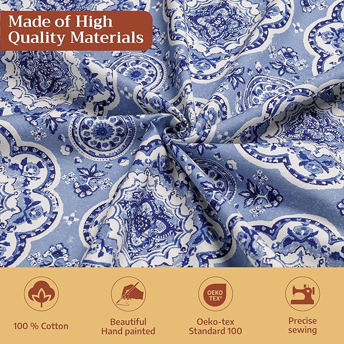 Maison d' Hermine Table Cloth Rectangle Table 100% Cotton 70 x 140 Inches Tablecloth Reusable Decorative for Dining Room Farmhouse Home Valentines Day Decorations Spring Summer - Melodie Bleue