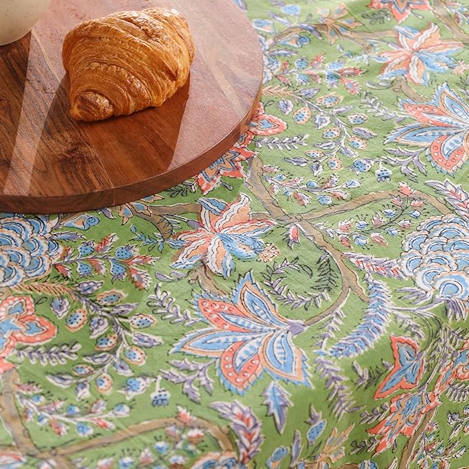 Hand Block Printed Table Cover - Exquisite Design, Premium Cotton Fabric, Perfect for Dining and Decor, Dining Table Linen (Forest Ash Elegance, 16 Seater 72 x 190 Inches Rectangle)