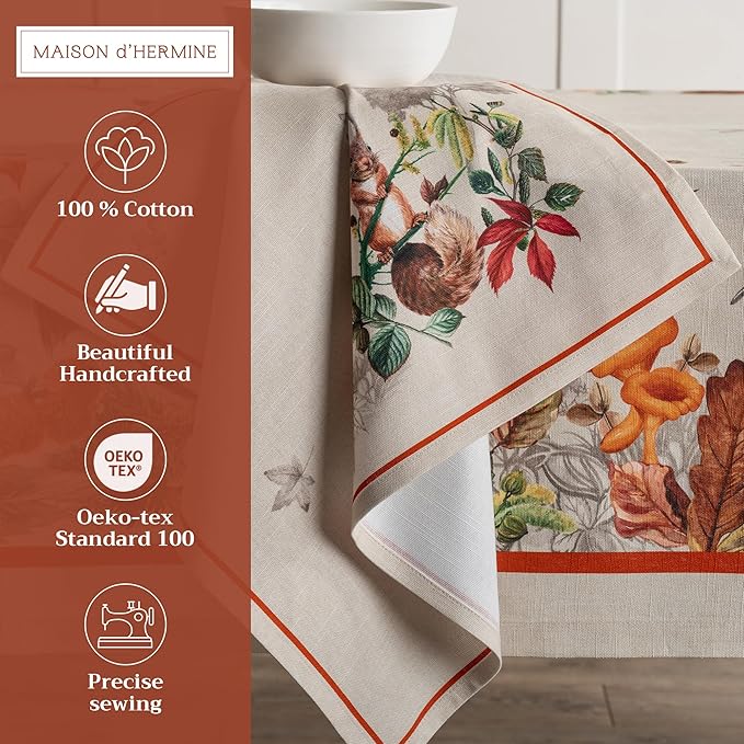 Maison d' Hermine Cloth Napkins Set of 4 100% Cotton for Thanksgiving Christmas Decorations Everyday Reusable Square Fall Napkins Cloth Washable Dinner Party (Recolte, 20"x20")