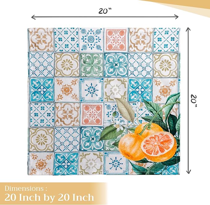 Maison d' Hermine Cloth Napkins Set of 4 100% Cotton Everyday Reusable Square Napkins Cloth Washable Dinner Party Wedding Restaurant Valentines Day Decorations Spring/Summer (Agrume, 20" x 20")