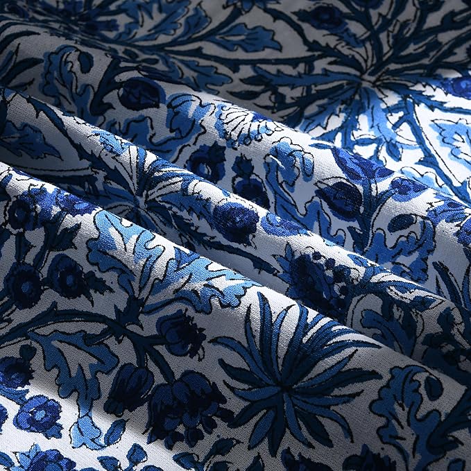 Ridhi Block Print Round Dark Royal Blue Reusable Tablecloth 100% Cotton 110" Inch Decorative Table Cover eveyday Dining, Home, Party, Wedding, Farmhouse Gift for Spring, Easter, Valentine