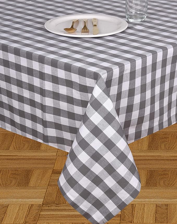 Urban Villa Tablecloth Buffalo Check Table Cloth Tabletop Cover Kitchen Dining Tablecloth 100%Cotton Great Parties Wedding Holiday Dinner Grey/White Color Rectangle 60X84 Inches 6-8 Seats Table Cloth