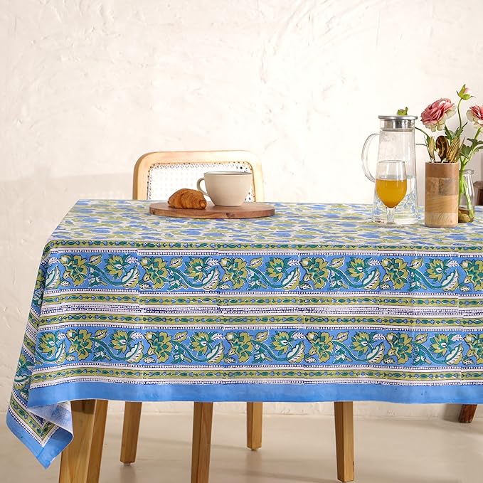 Hand Block Printed Table Cover - Exquisite Design, Premium Cotton Fabric, Perfect for Dining and Decor, Dining Table Linen (Dusky Leaf Whisper, 8 Seater 72 x 108 Inches Rectangle)