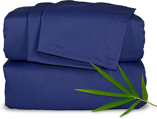 Pure Bamboo Split King Sheets, Genuine 100% Organic Viscose Derived from Bamboo Bed Sheet Set, Soft & Cooling, Double Stitching, 2 Fitted Sheets (Split King, Cobalt Blue)