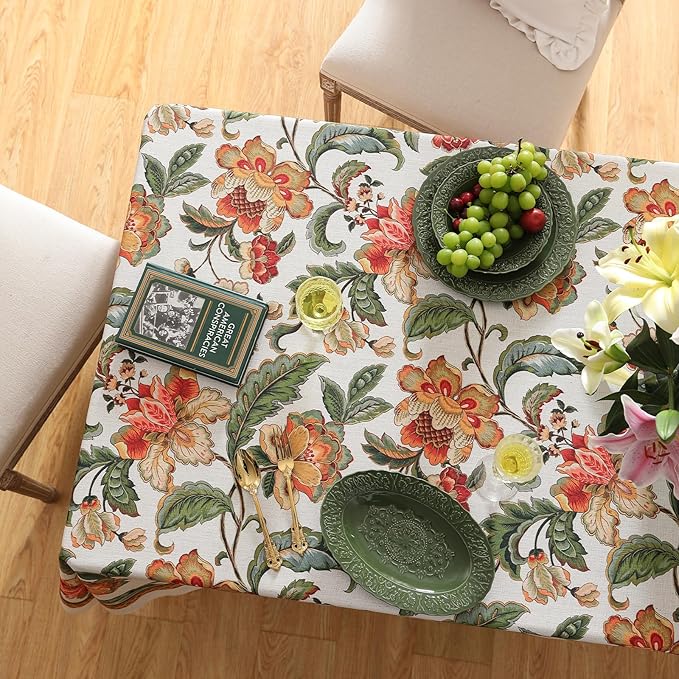 patdrea Designer Linen Rectangle Tablecloth,Vintage Provencal Rustic Floral Pattern Tablecloths,Decorative Table Cover Cloth for Kitchen,Dining Room,Tea Party,Home,Christmas,55"*71"