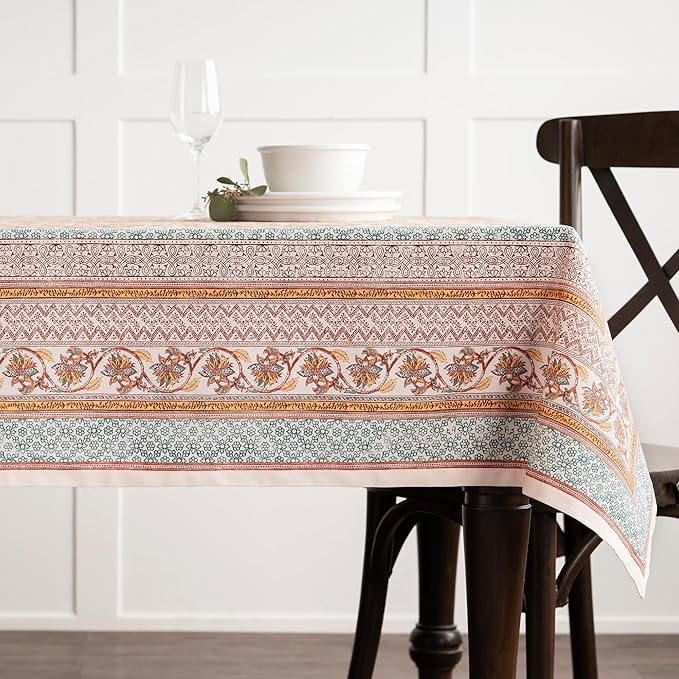 Maison d' Hermine Table Cloth Rectangle Table 100% Cotton 70 x 120 Inches Fall Tablecloth Reusable Everyday Use for Thanksgiving Christmas Decorations Dining Farmhouse Party (Nila)