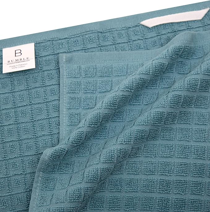 Premium Kitchen Towels (20”x 28”, 6 Pack) | Large Cotton Dish Towels | Flat & Terry Highly Absorbent Kitchen Linen Set with Hanging Loop | Teal Check