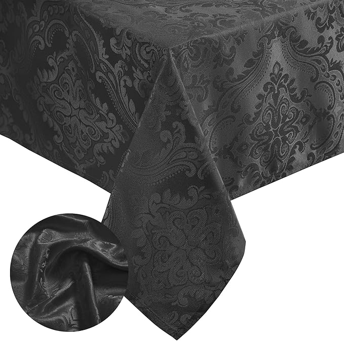 Elrene Home Fashions Caiden Elegance Damask Waterproof, Stain & Wrinkle Resistant Fabric Tablecloth, 60" x 102" Oblong/Rectangle, Black