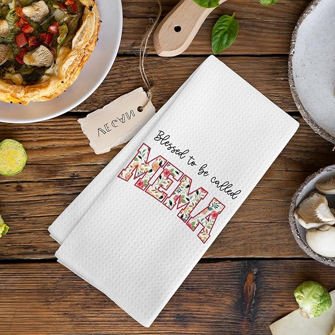 Blessed to be Called Mema Gifts for Grandma from Grandkids, Mothers Day Christmas Birthday Kitchen Gifts for Mema, Grandma Floral Kitchen Dish Hand Tea Towels Gift for Bathroom, 16x24Inch